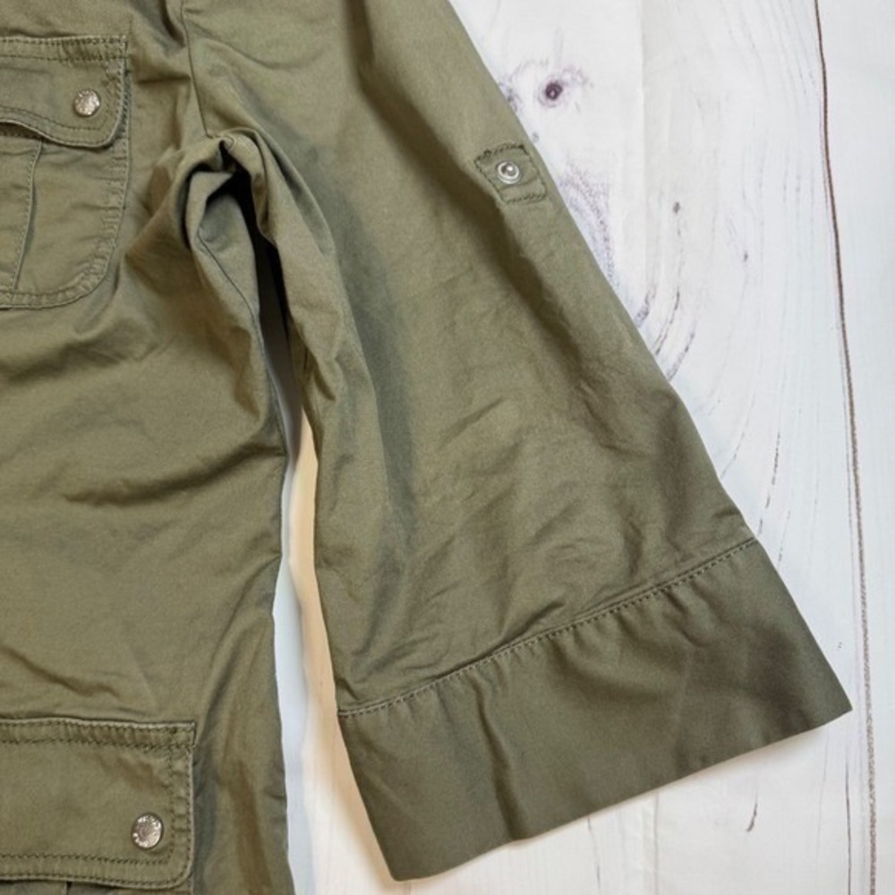 Michael Kors Olive Green Military Style Cardigan/Jacket / 3/4 Sleeves / Size L - Picture 3 of 8